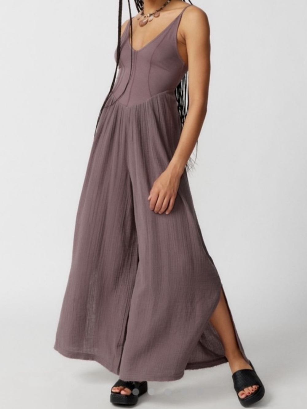 Urban Outfitters Mauve Wide-Leg Sleeveless Jumpsuit